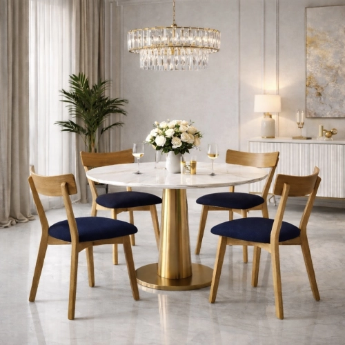 PRODUCENT Krzesło Dębowe KR-202 Tkanina Kolor Granatowy